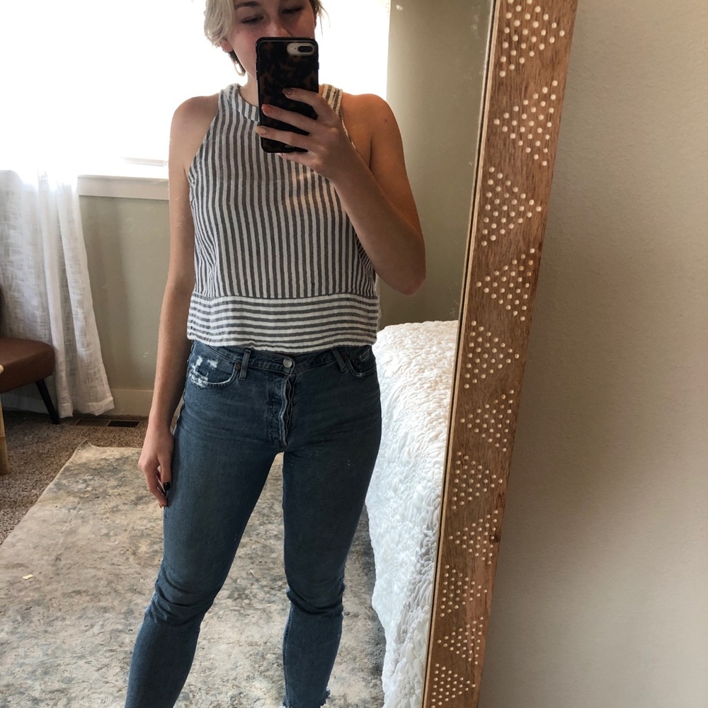 BCBG- striped gray crop top